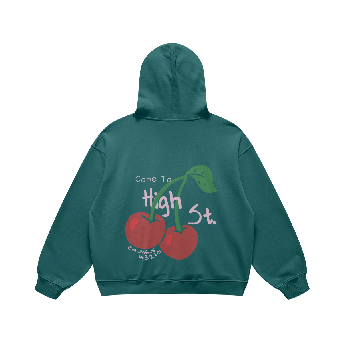 High Street Cherries Blueish Green Hoodie