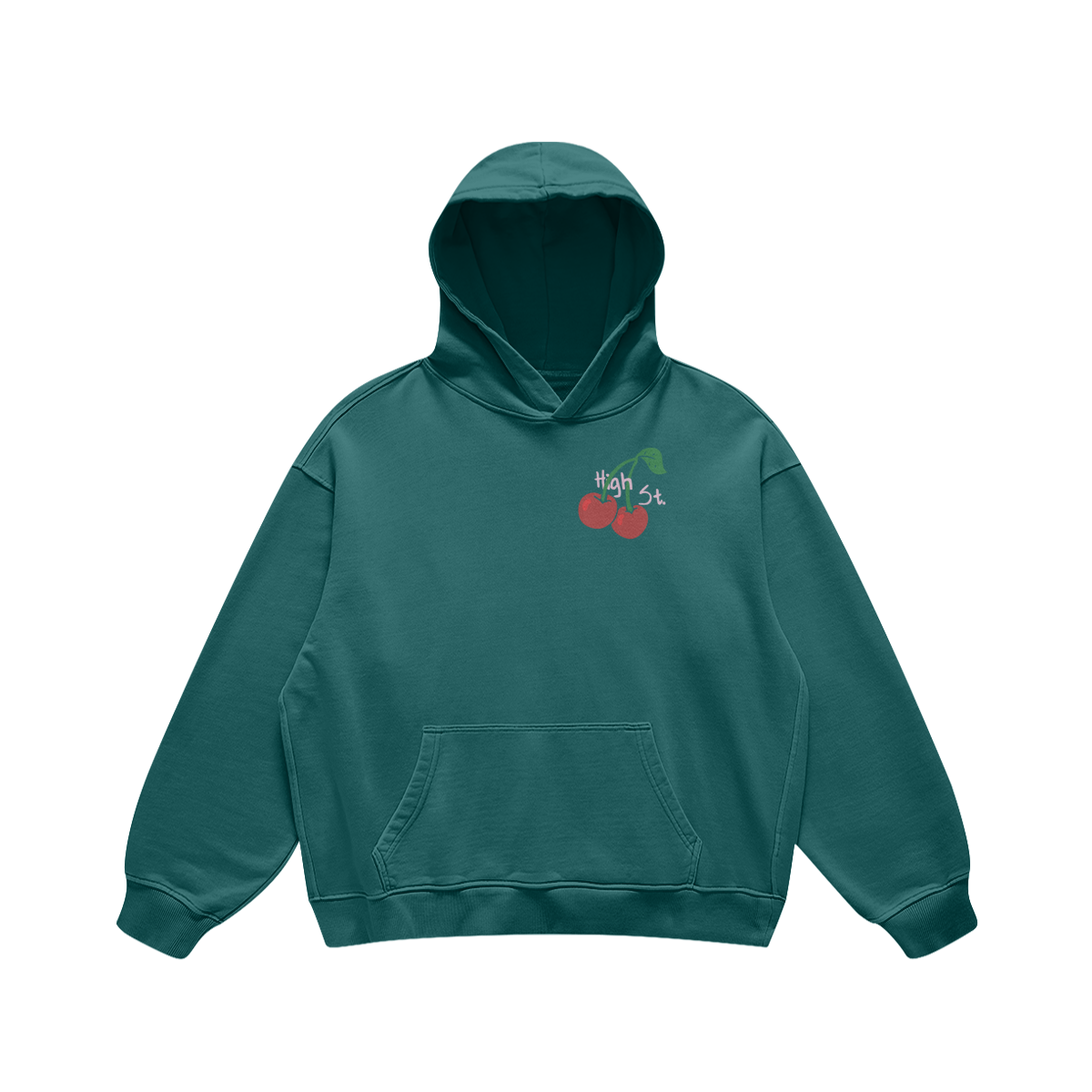 High Street Cherries Blueish Green Hoodie