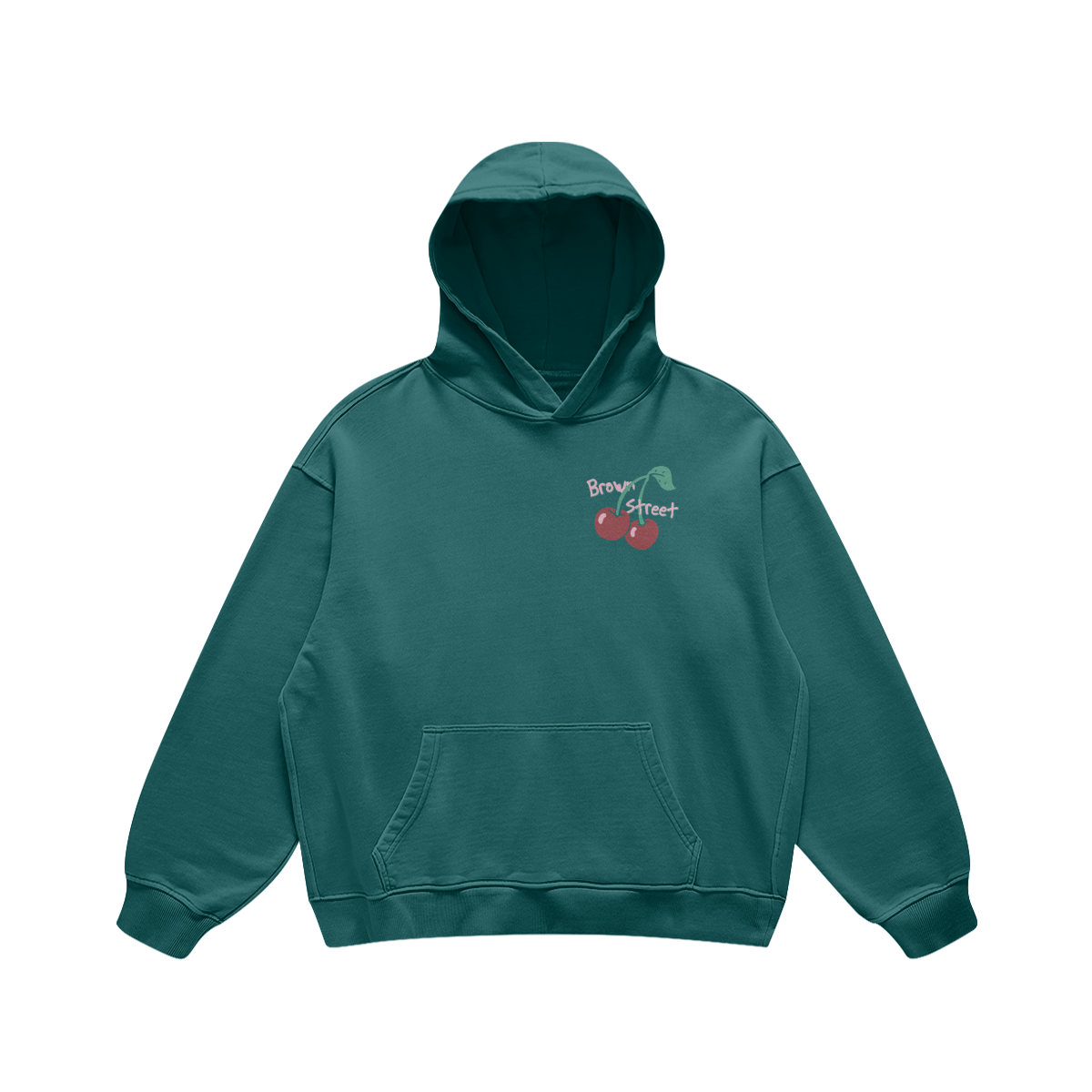 Brown Street Cherries Blueish Green Hoodie