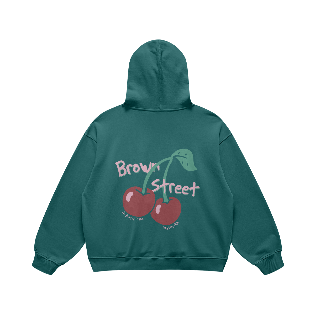 Brown Street Cherries Blueish Green Hoodie